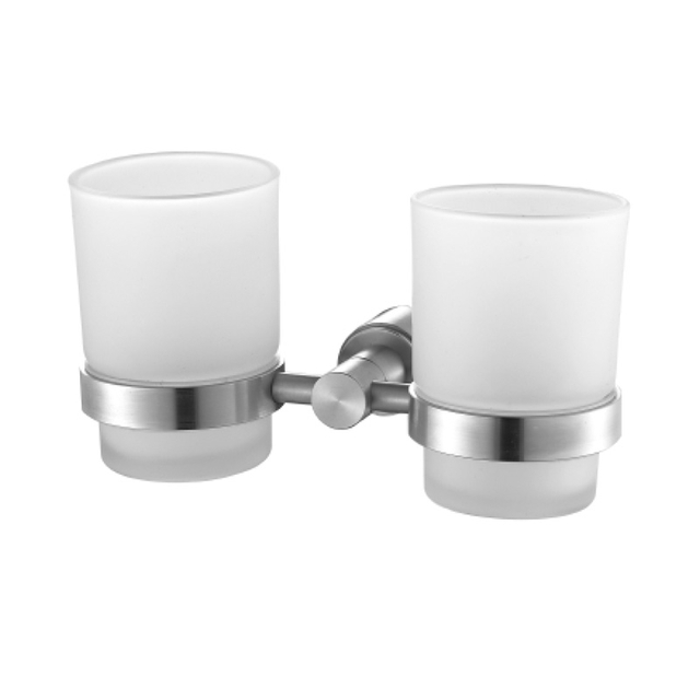 Stainless Steel 304 Double Tumbler Glass Toothbrush Holder 51503